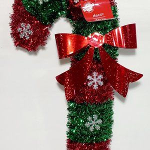 Christmas House Decor Christmas Candy Cane Wreath Hanger Tinsel Wall Hanging Dec